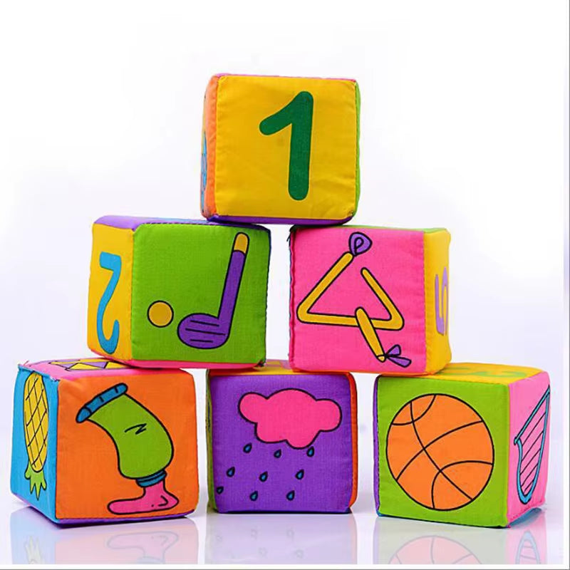 6PCS Cloth Building Blocks Baby Infant Soft Plush Doll Kids Sensory Educational Toys for Children Building Cube Construction Set