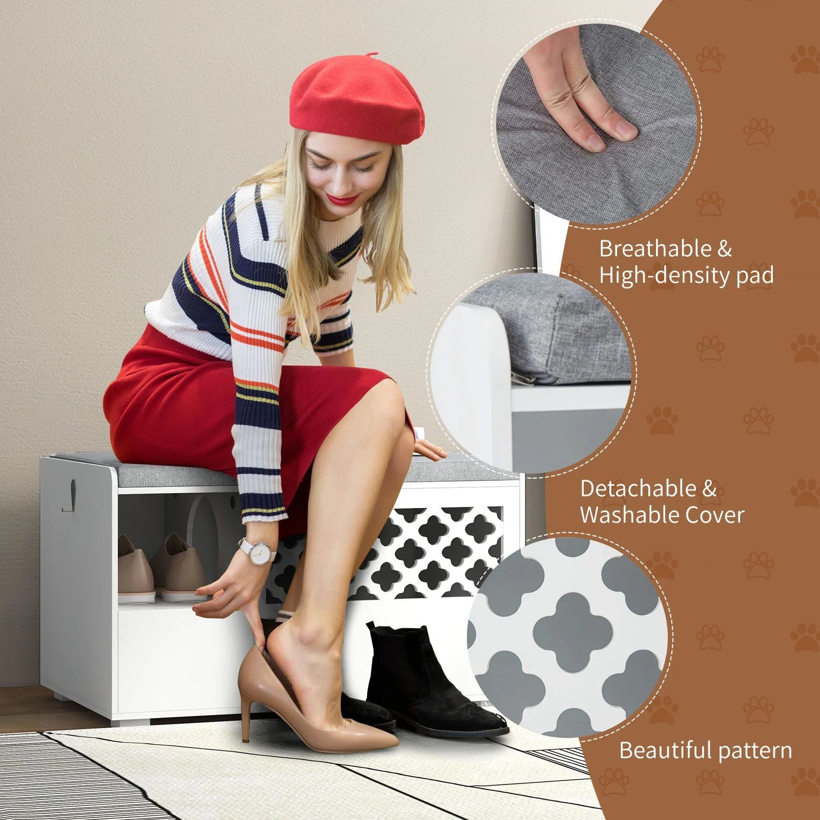 Cat Litter Box Enclosure with Removable Cushion and Door