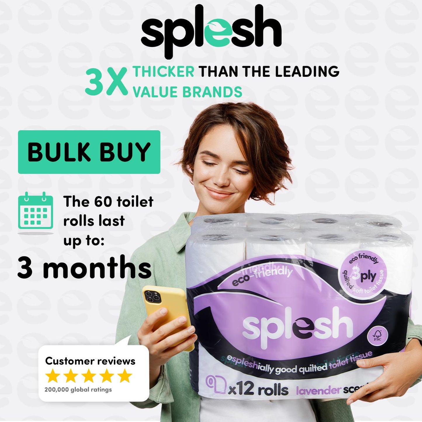 Splesh Toilet Rolls 60 Pack - White, Lavender, Vanilla, Aloe, Luna or Watermelon
