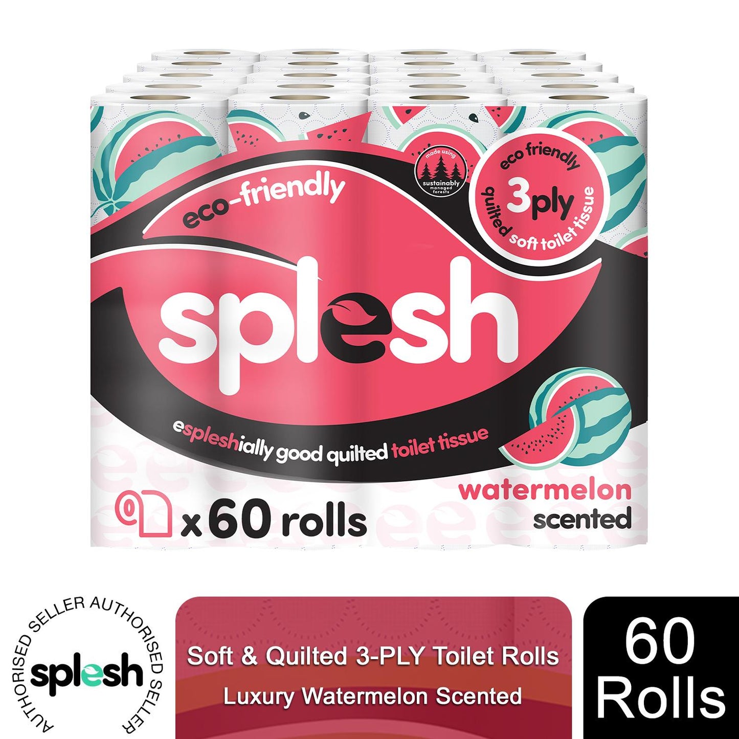Splesh Toilet Rolls 60 Pack - White, Lavender, Vanilla, Aloe, Luna or Watermelon