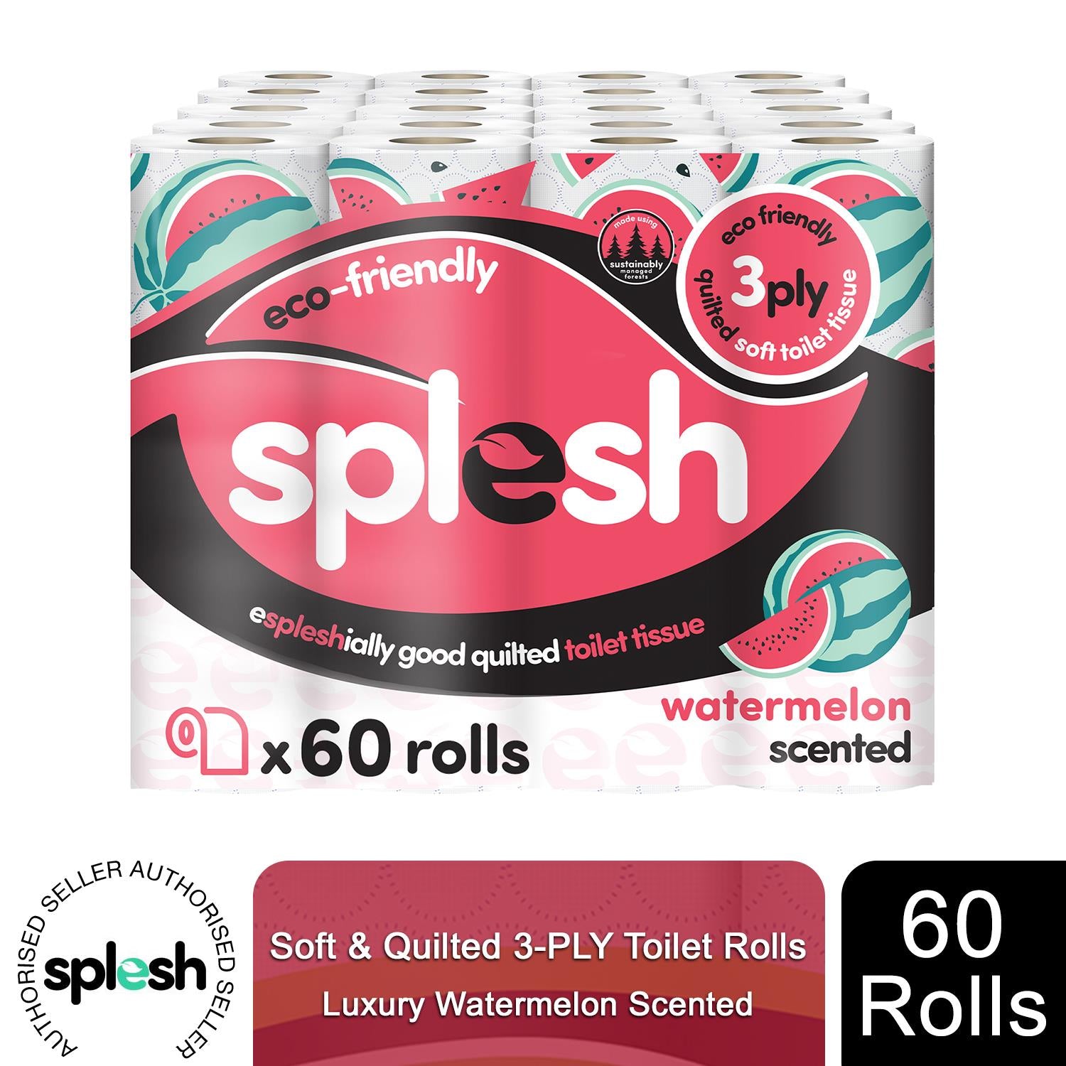 Splesh Toilet Rolls 60 Pack - White, Lavender, Vanilla, Aloe, Luna or Watermelon
