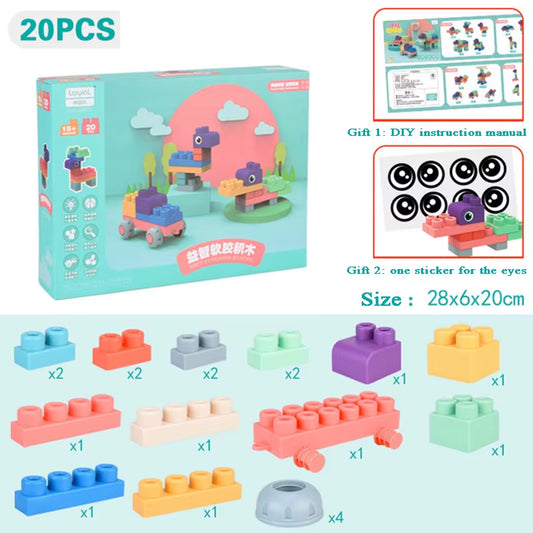 Baby Soft Plastic 3D Building Blocks Big Size Toys Baby Soft Rubber Blocks Particle Bricks Toy Early Education Toys Toddler Gift