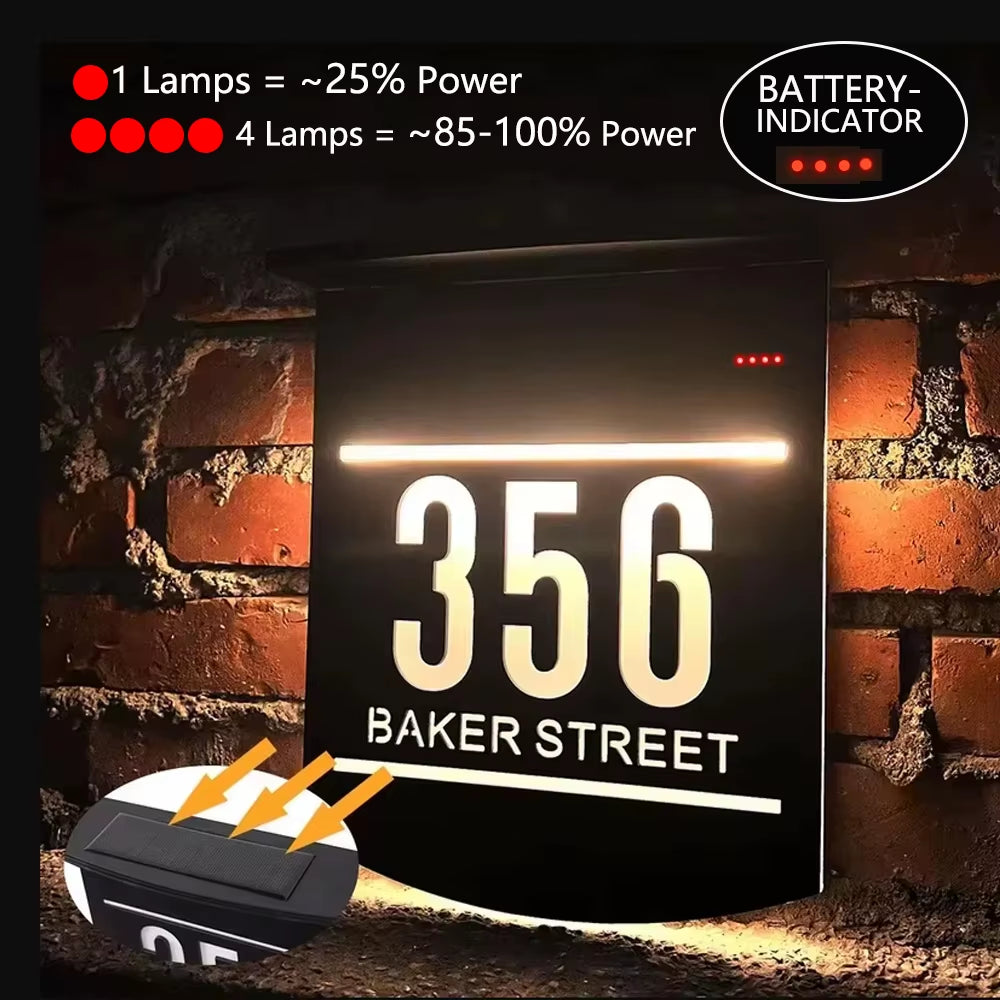 Customized LED Solar House Number Outdoor Home Address Sign 3D Acrylic Led House Number Plate Solar Lights Outdoor Door Sign Led