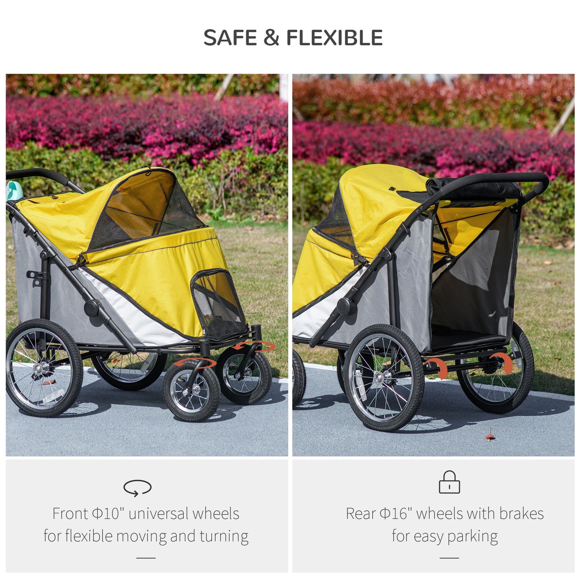 Easy Fold Dog Stroller with Washable Cushion for Medium and Large Pets