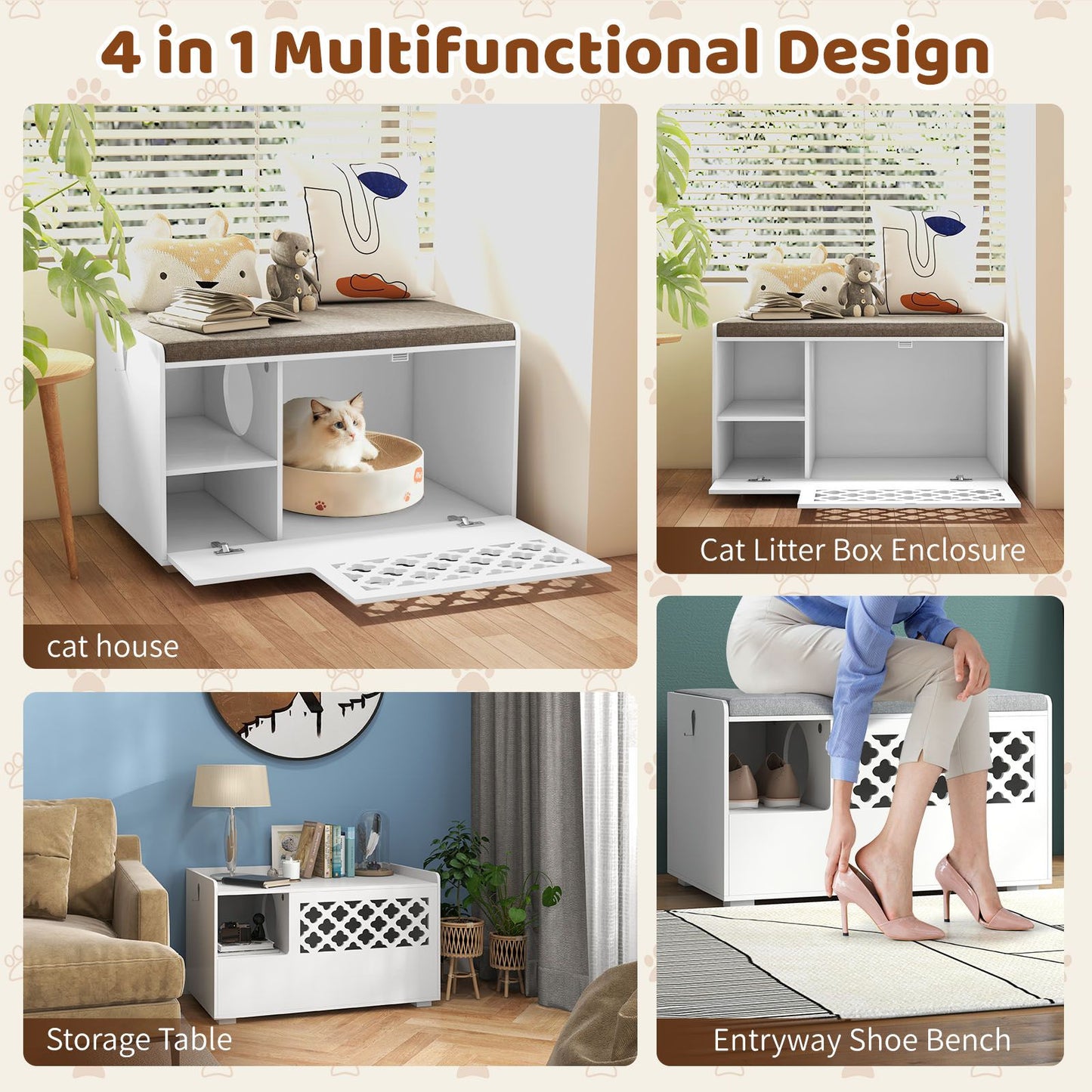 Cat Litter Box Enclosure with Removable Cushion and Door