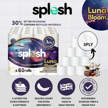 Splesh Toilet Rolls 60 Pack - White, Lavender, Vanilla, Aloe, Luna or Watermelon