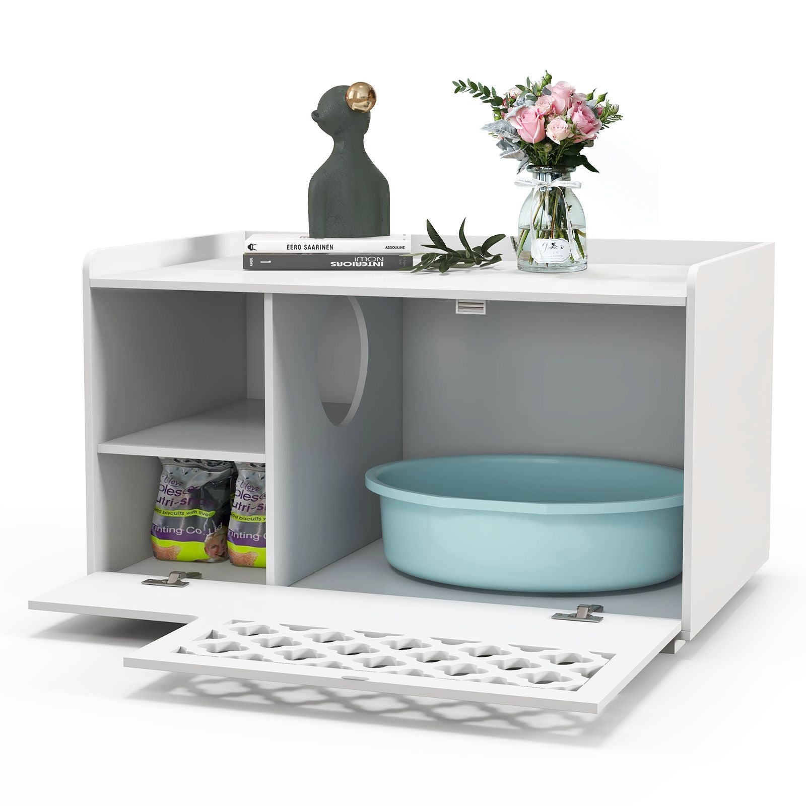 Cat Litter Box Enclosure with Removable Cushion and Door