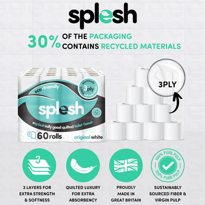 Splesh Toilet Rolls 60 Pack - White, Lavender, Vanilla, Aloe, Luna or Watermelon