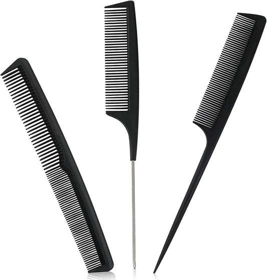 Comb, 3 Pieces Tail Combs Set, Fine Tooth Combs, Carbon Fibre Stylingcombs, Hairdressing Comb, Teasing Haircomb for Women and Men, anti Static, Heat Resistant
