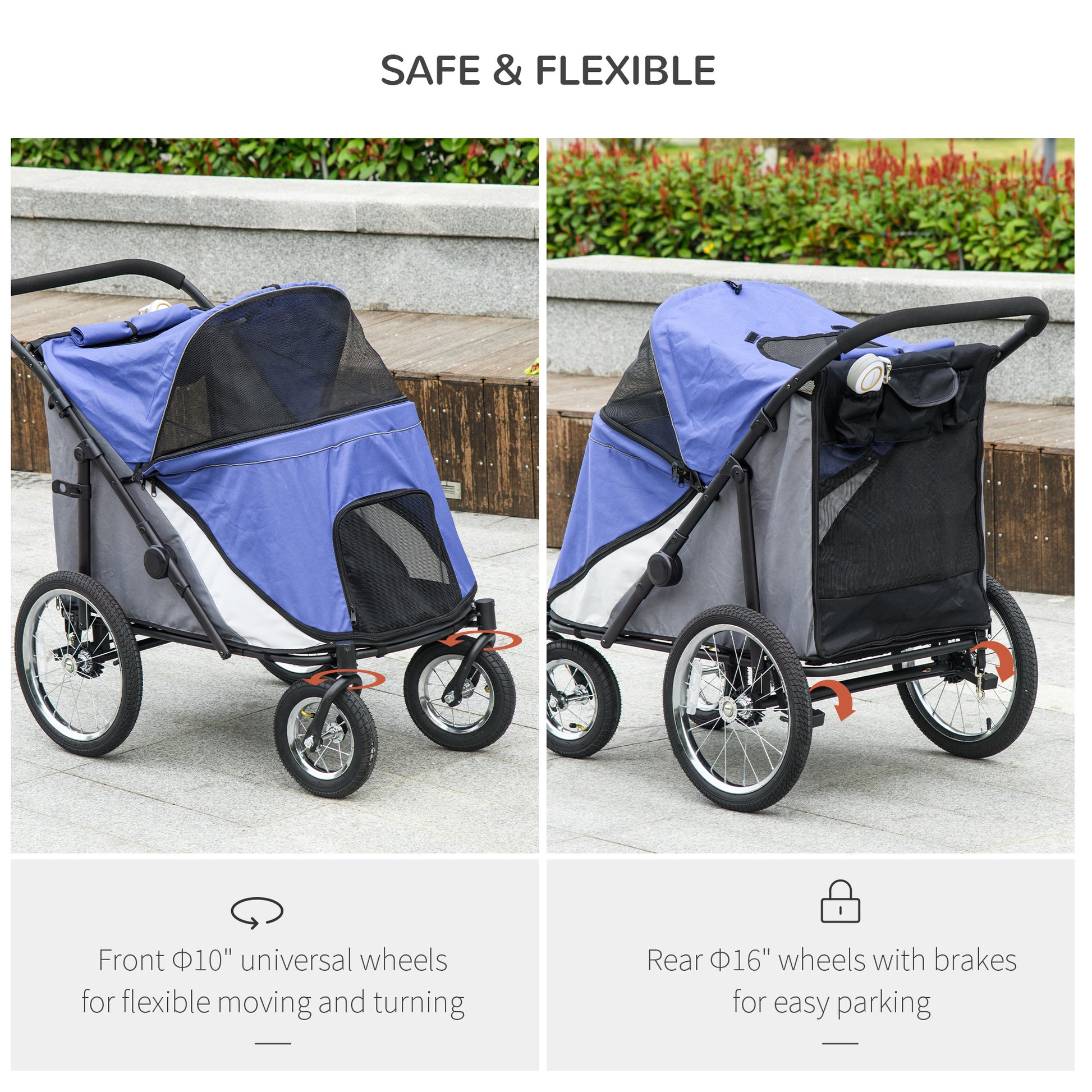 Easy Fold Dog Stroller with Washable Cushion for Medium and Large Pets