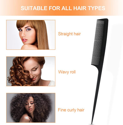 Comb, 3 Pieces Tail Combs Set, Fine Tooth Combs, Carbon Fibre Stylingcombs, Hairdressing Comb, Teasing Haircomb for Women and Men, anti Static, Heat Resistant