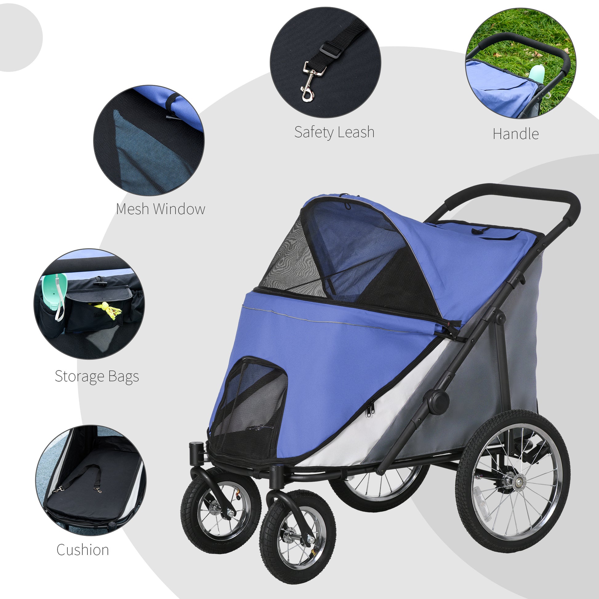 Easy Fold Dog Stroller with Washable Cushion for Medium and Large Pets