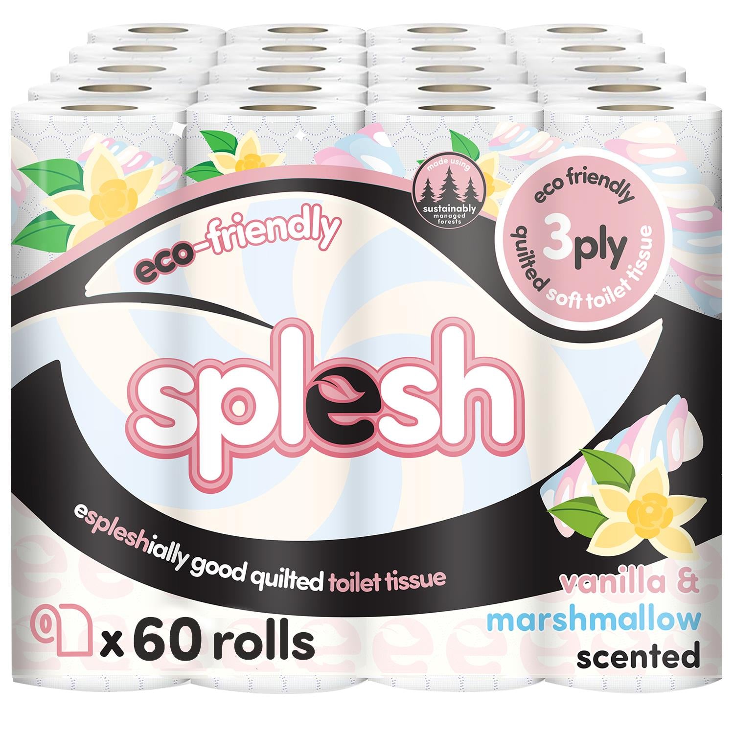 Splesh Toilet Rolls 60 Pack - White, Lavender, Vanilla, Aloe, Luna or Watermelon