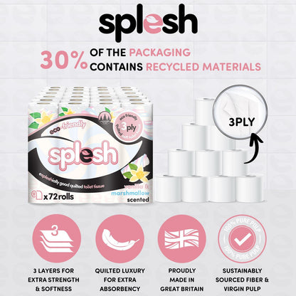 Splesh Toilet Rolls 60 Pack - White, Lavender, Vanilla, Aloe, Luna or Watermelon