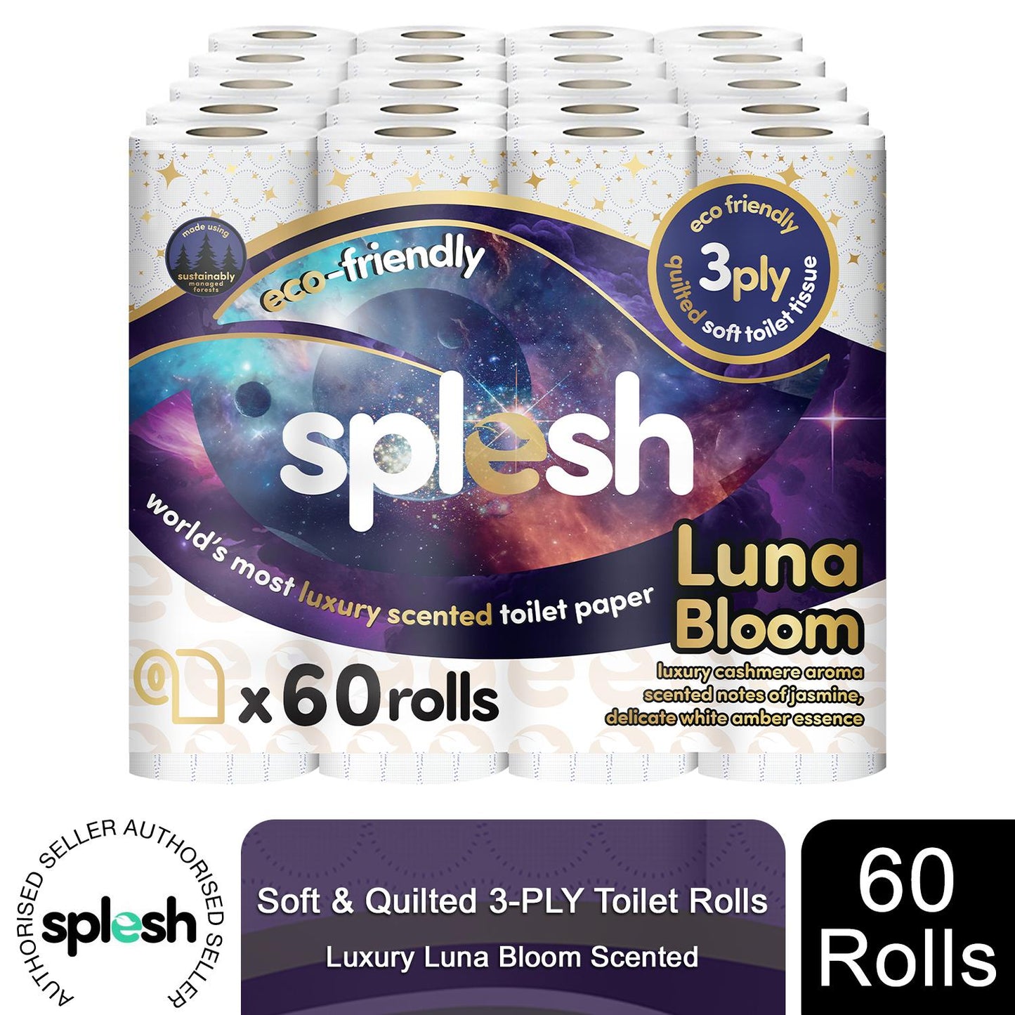 Splesh Toilet Rolls 60 Pack - White, Lavender, Vanilla, Aloe, Luna or Watermelon