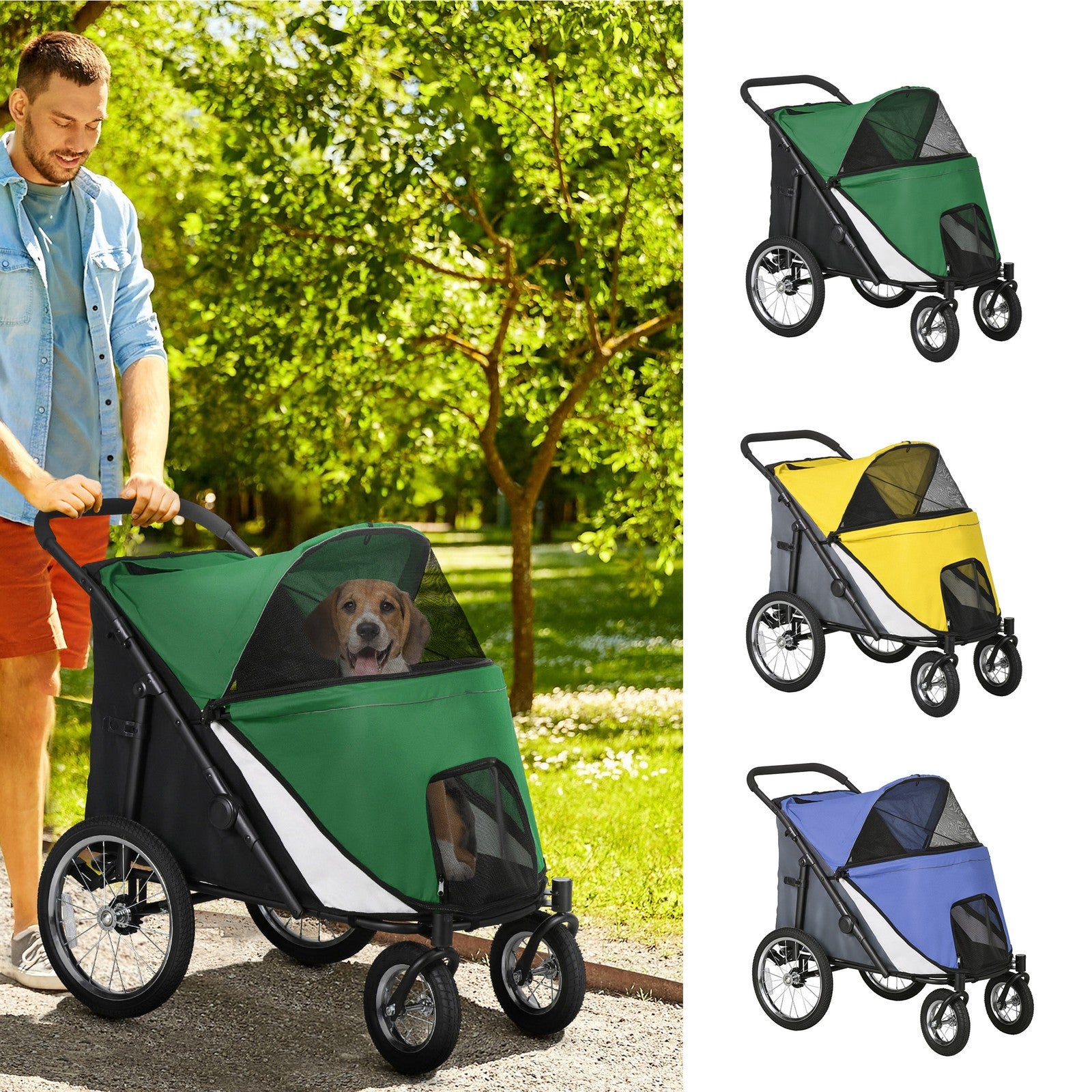 Easy Fold Dog Stroller with Washable Cushion for Medium and Large Pets