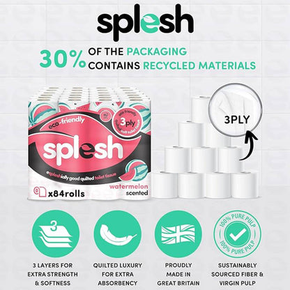 Splesh Toilet Rolls 60 Pack - White, Lavender, Vanilla, Aloe, Luna or Watermelon
