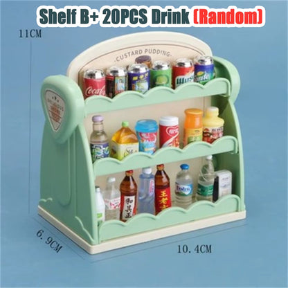 21PCS Drink Shelf Simulation Supermarket Miniature Furniture Model Dollhouse Accessories Shop Bread Dessert Food Kitchen Toy