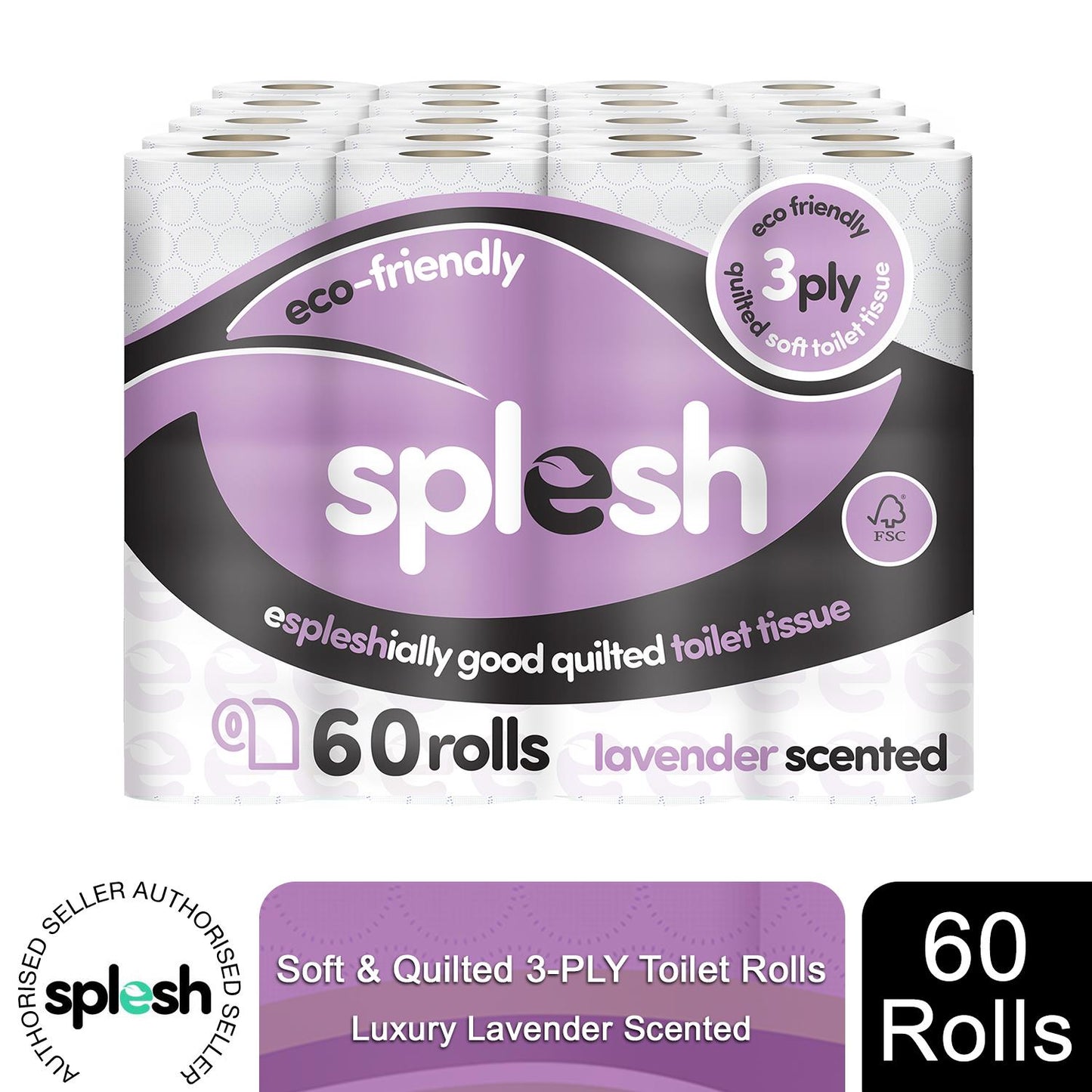 Splesh Toilet Rolls 60 Pack - White, Lavender, Vanilla, Aloe, Luna or Watermelon