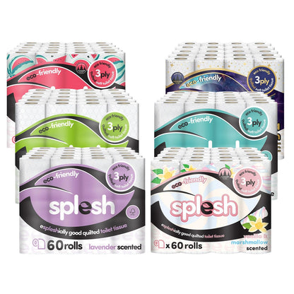 Splesh Toilet Rolls 60 Pack - White, Lavender, Vanilla, Aloe, Luna or Watermelon