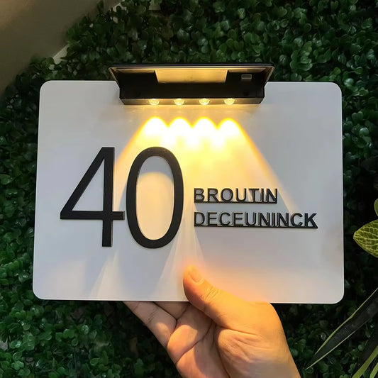 Customized 12H Solar Led Exterior House Numbers Outdoor Solar House Number with Family Name Door Sign 3D Laser Cut Address Signs