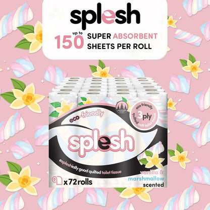 Splesh Toilet Rolls 60 Pack - White, Lavender, Vanilla, Aloe, Luna or Watermelon