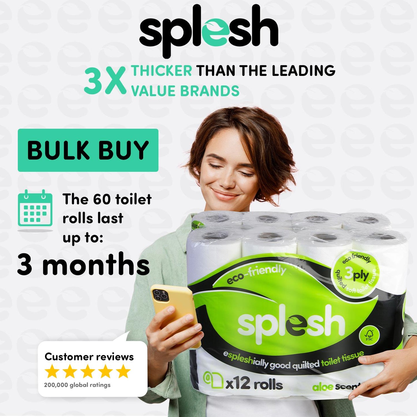 Splesh Toilet Rolls 60 Pack - White, Lavender, Vanilla, Aloe, Luna or Watermelon