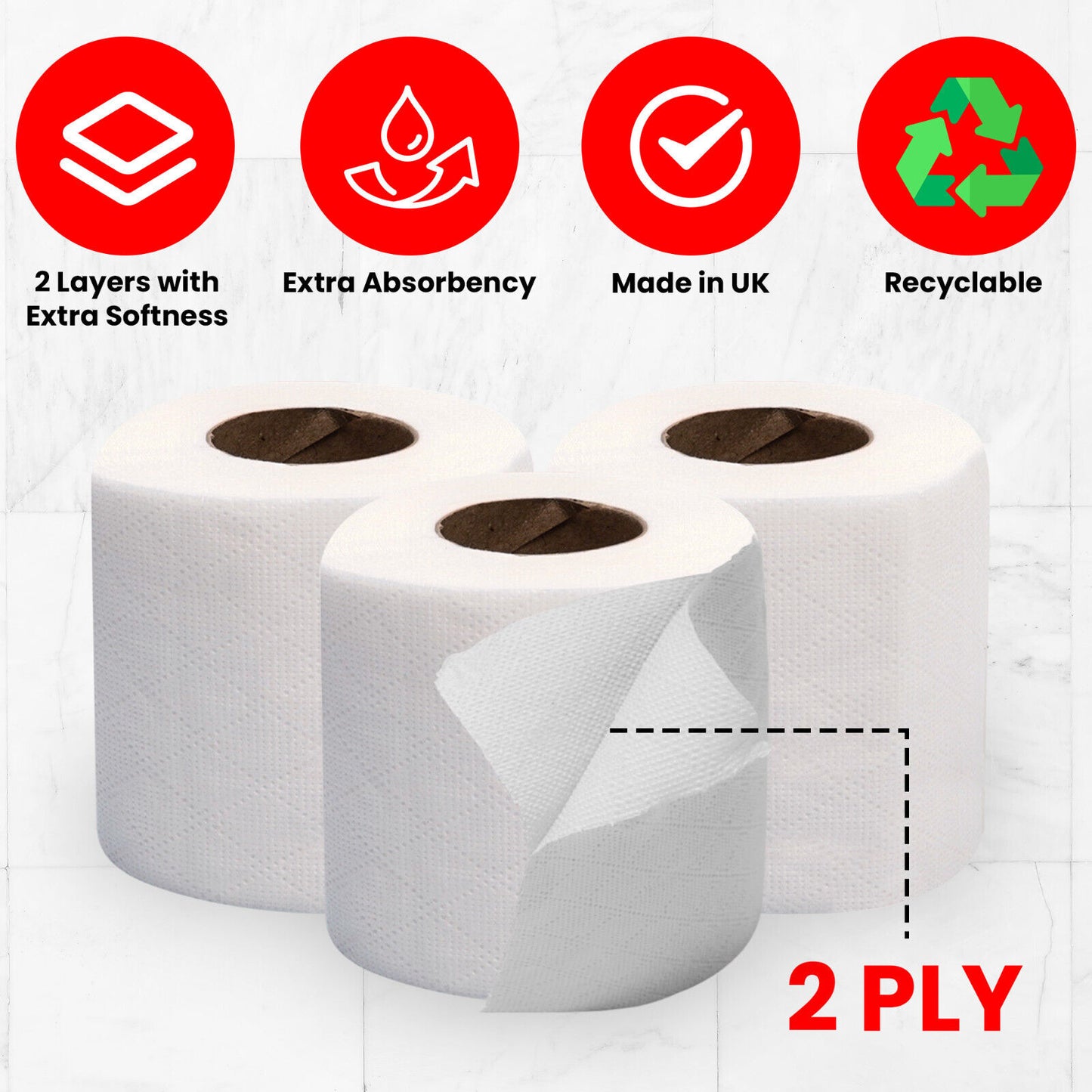 144 Rolls Toilet Roll 2Ply Quilted Bathroom Tissue Luxury Rolls Bulk Wholesale