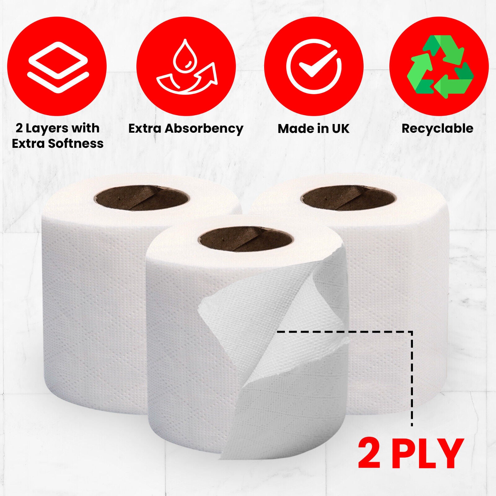 144 Rolls Toilet Roll 2Ply Quilted Bathroom Tissue Luxury Rolls Bulk Wholesale