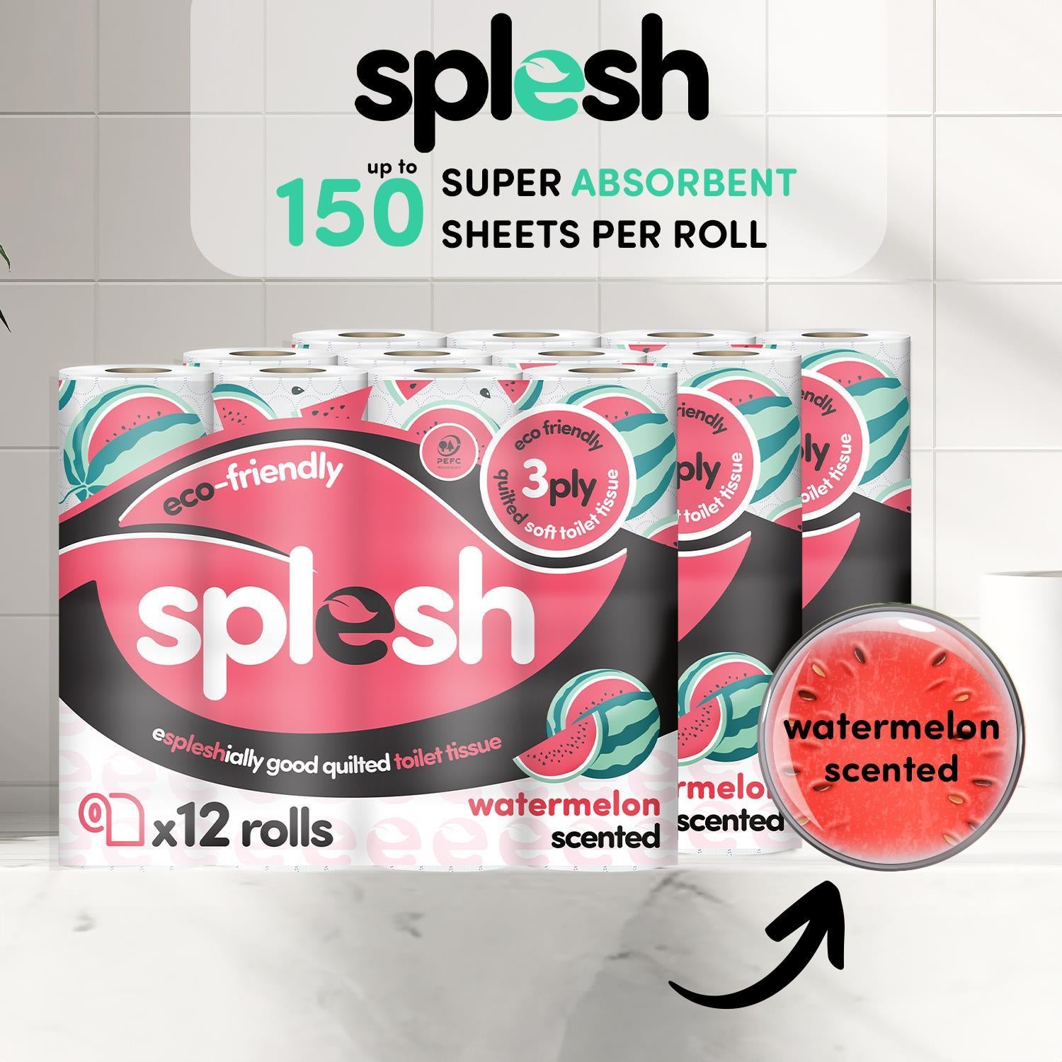 Splesh Toilet Rolls 60 Pack - White, Lavender, Vanilla, Aloe, Luna or Watermelon