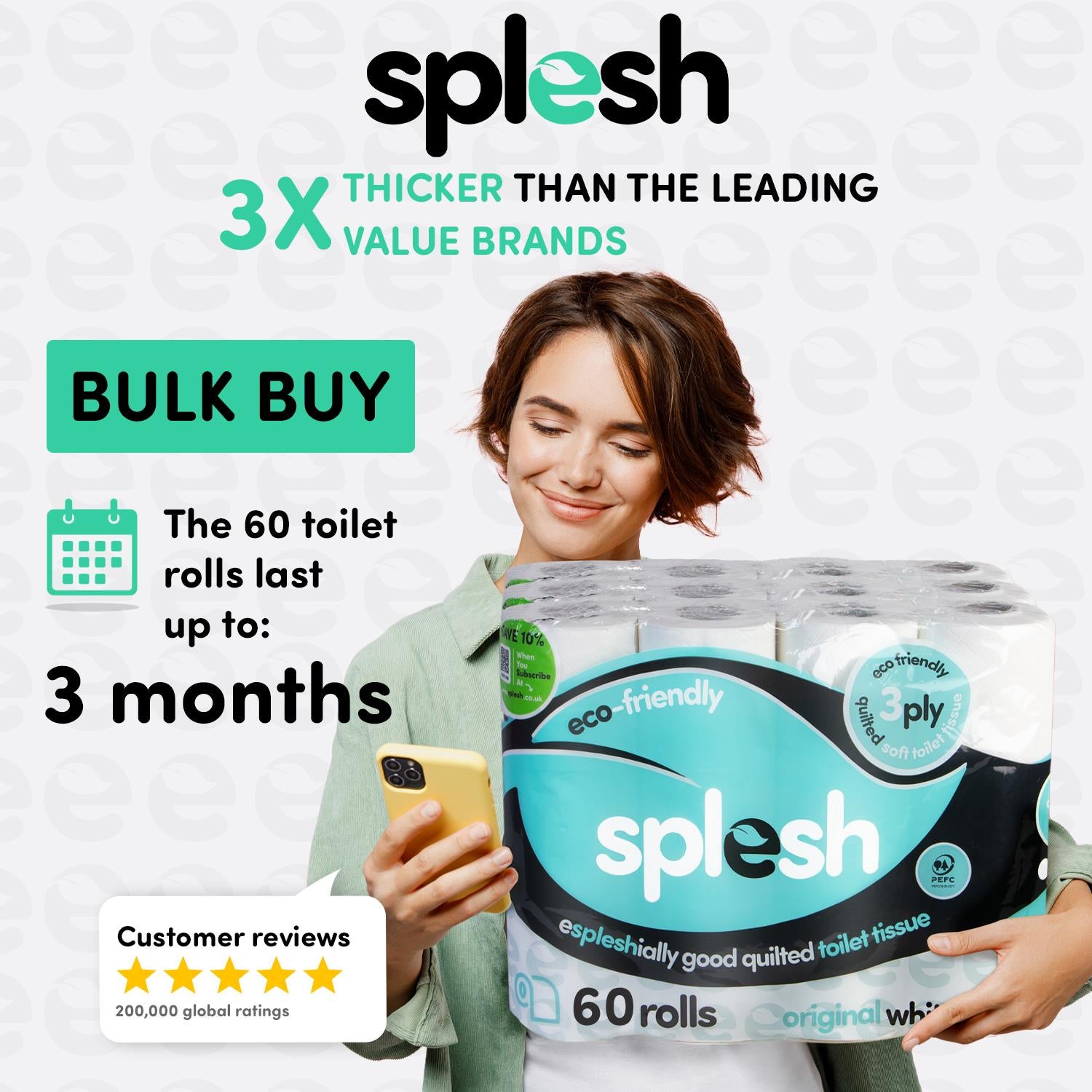 Splesh Toilet Rolls 60 Pack - White, Lavender, Vanilla, Aloe, Luna or Watermelon
