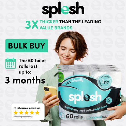 Splesh Toilet Rolls 60 Pack - White, Lavender, Vanilla, Aloe, Luna or Watermelon