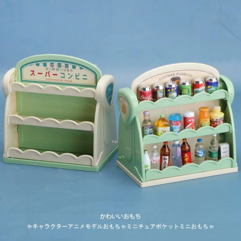 21PCS Drink Shelf Simulation Supermarket Miniature Furniture Model Dollhouse Accessories Shop Bread Dessert Food Kitchen Toy