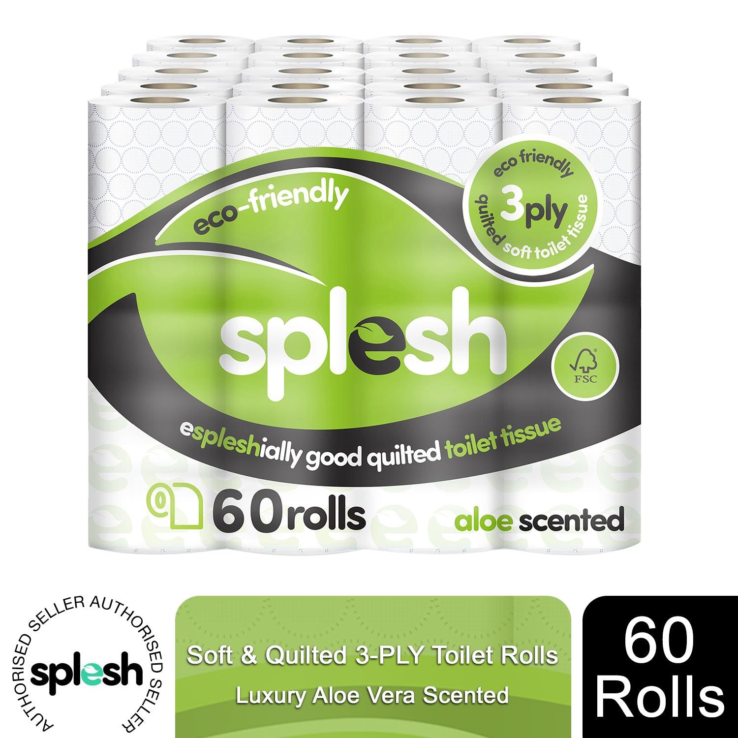 Splesh Toilet Rolls 60 Pack - White, Lavender, Vanilla, Aloe, Luna or Watermelon