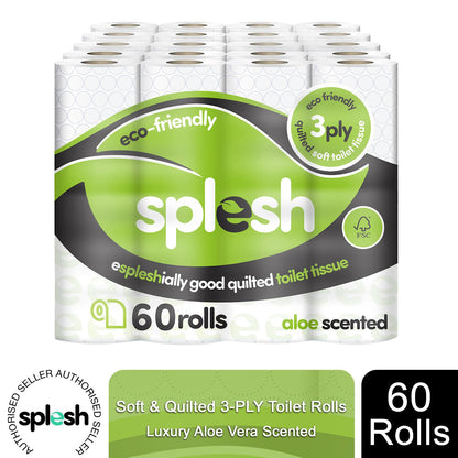 Splesh Toilet Rolls 60 Pack - White, Lavender, Vanilla, Aloe, Luna or Watermelon