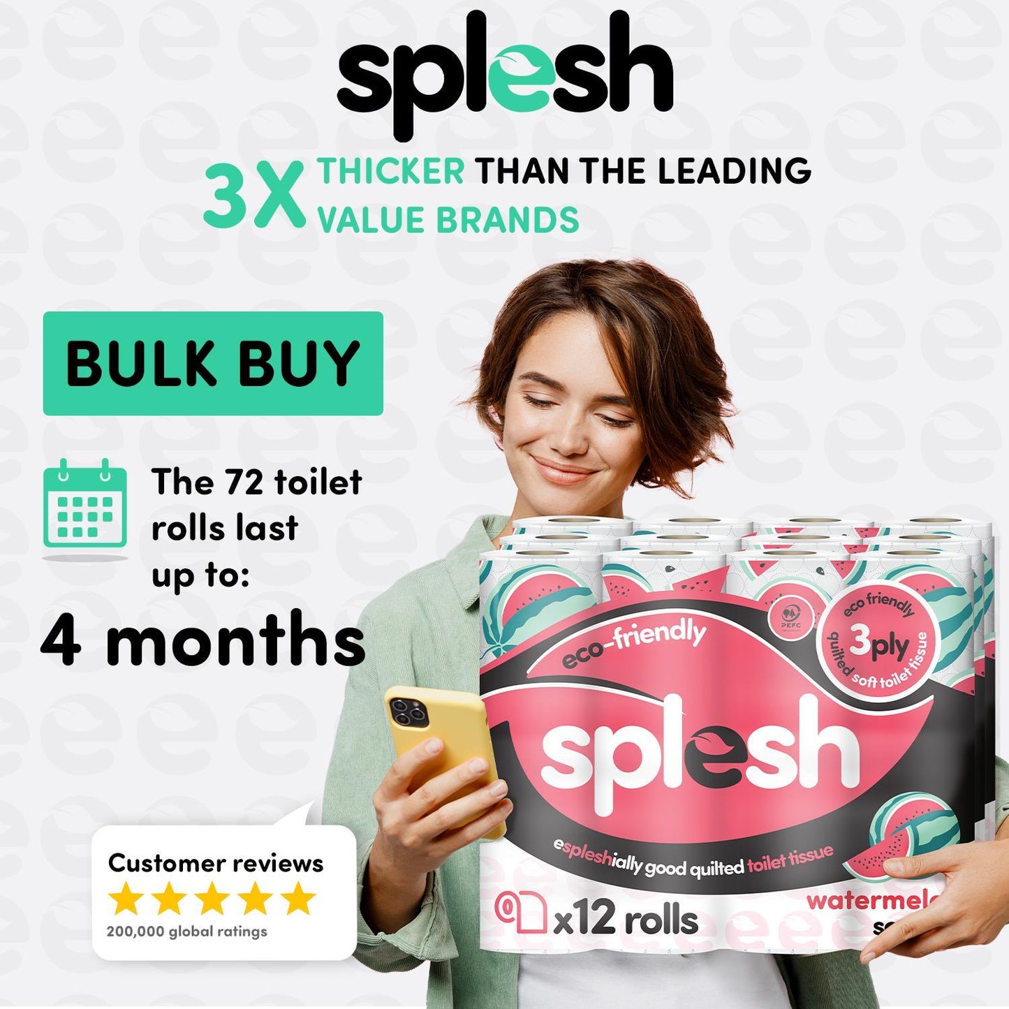 Splesh Toilet Rolls 60 Pack - White, Lavender, Vanilla, Aloe, Luna or Watermelon