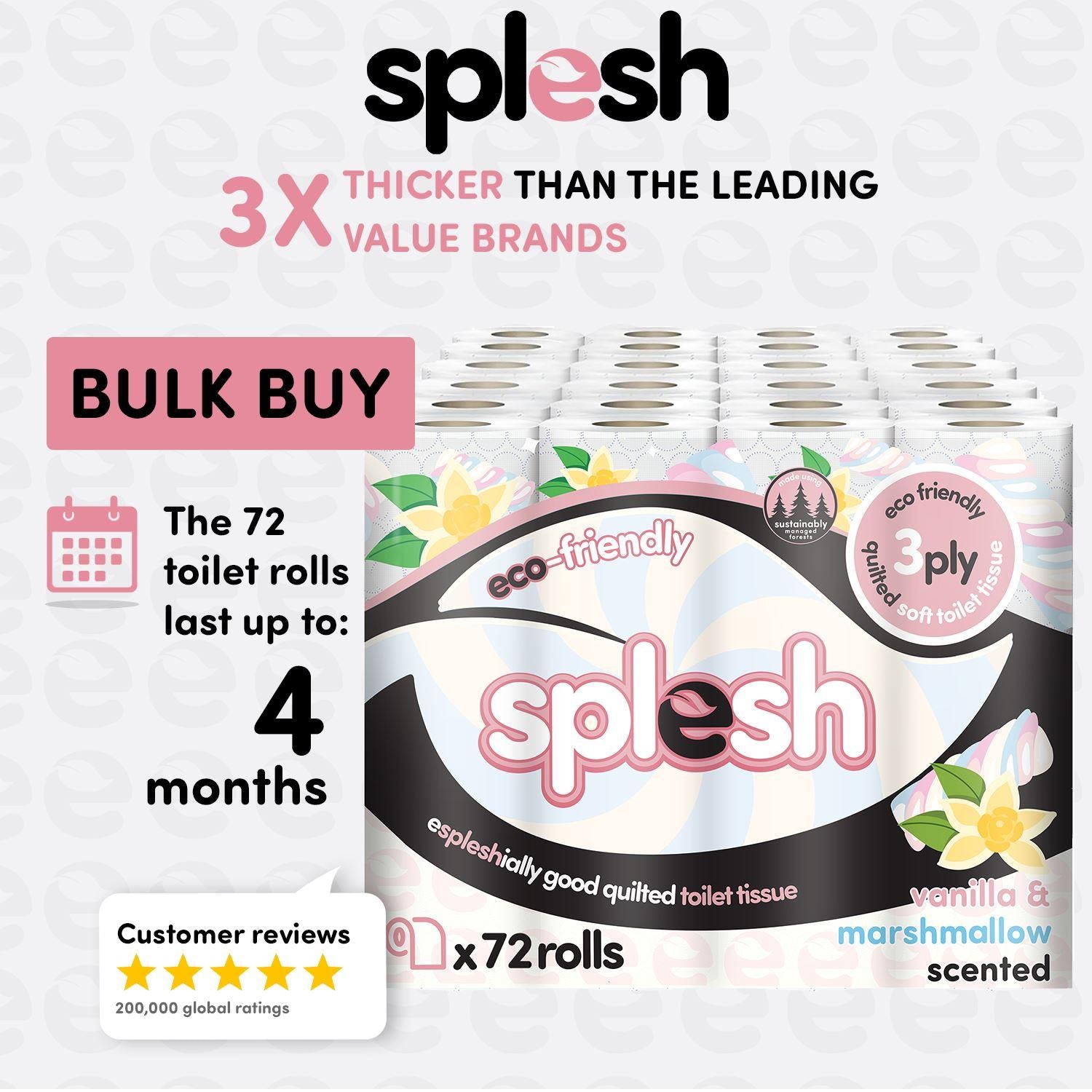 Splesh Toilet Rolls 60 Pack - White, Lavender, Vanilla, Aloe, Luna or Watermelon