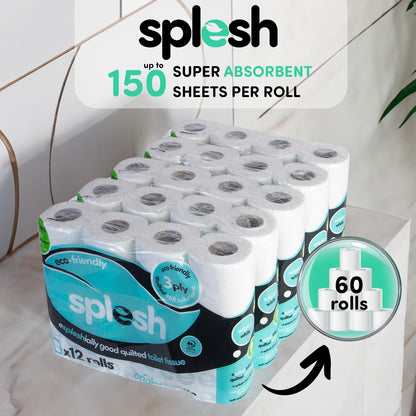 Splesh Toilet Rolls 60 Pack - White, Lavender, Vanilla, Aloe, Luna or Watermelon