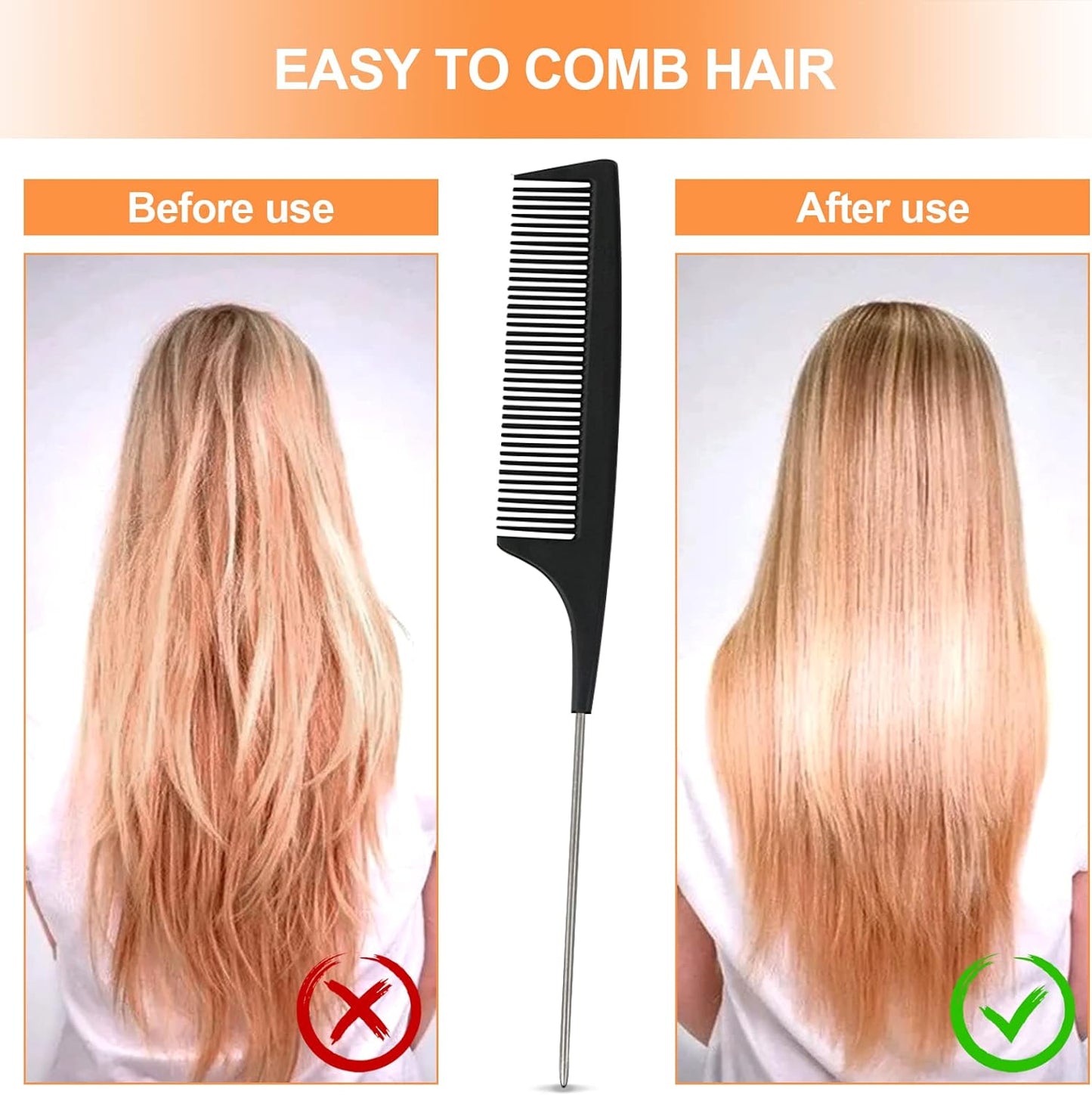 Comb, 3 Pieces Tail Combs Set, Fine Tooth Combs, Carbon Fibre Stylingcombs, Hairdressing Comb, Teasing Haircomb for Women and Men, anti Static, Heat Resistant