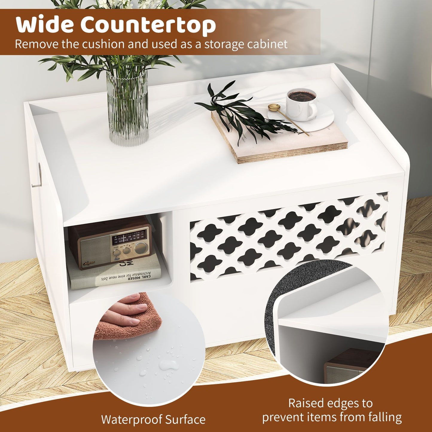 Cat Litter Box Enclosure with Removable Cushion and Door