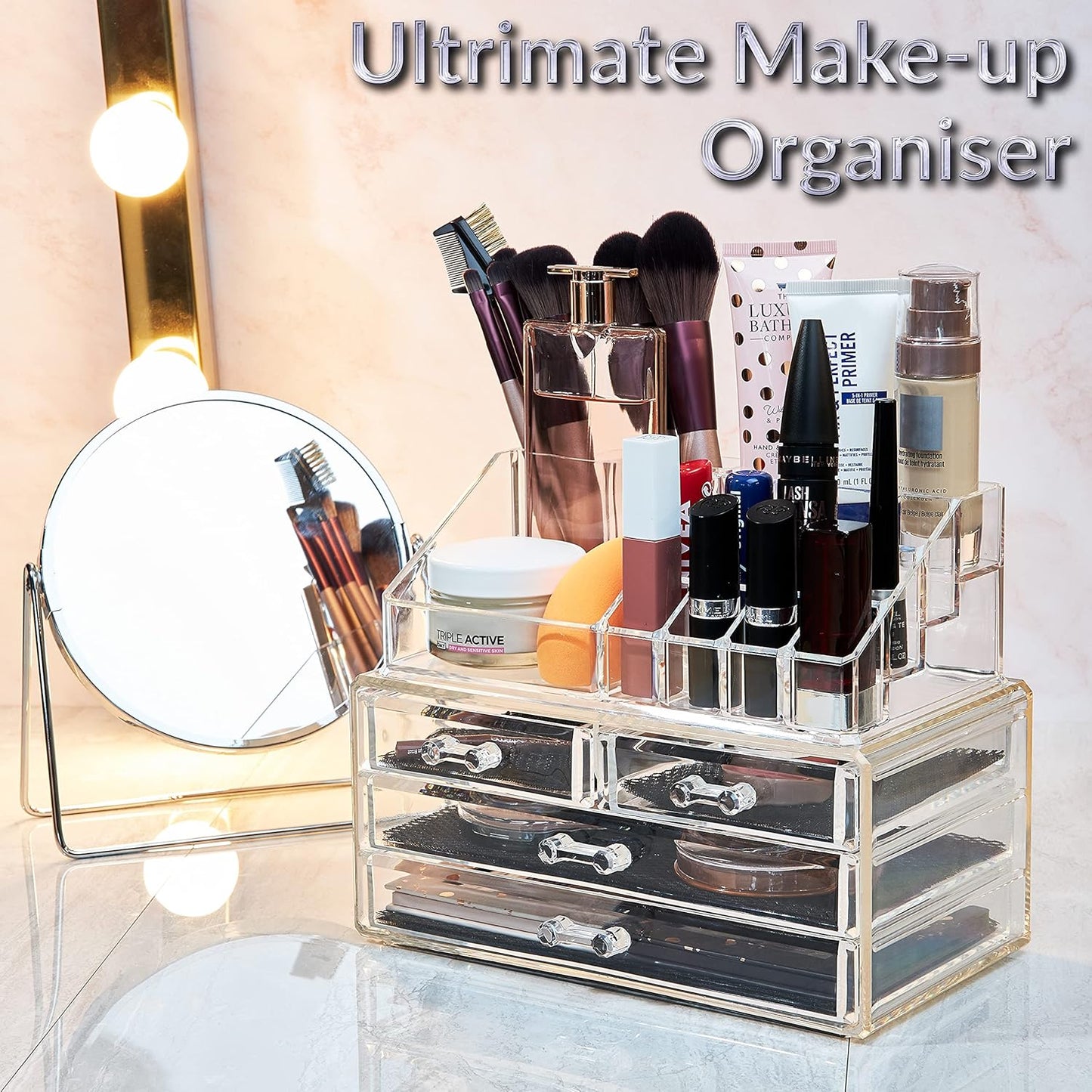 Make up Organiser for Women Teenagers Acrylic Drawers Makeup Storage 12Cm X 24Cm X 22Cm Clear Bathroom Bedroom Dressing Table Organiser Jewellery Beauty Skincare 4 Tier Cosmetic Storage Box
