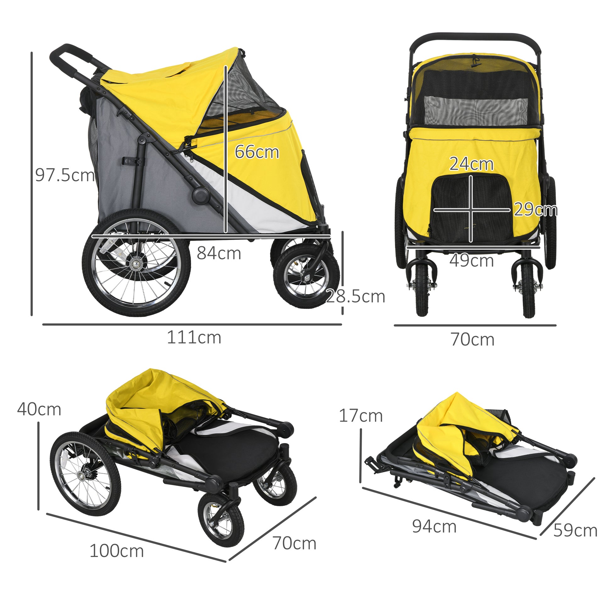 Easy Fold Dog Stroller with Washable Cushion for Medium and Large Pets