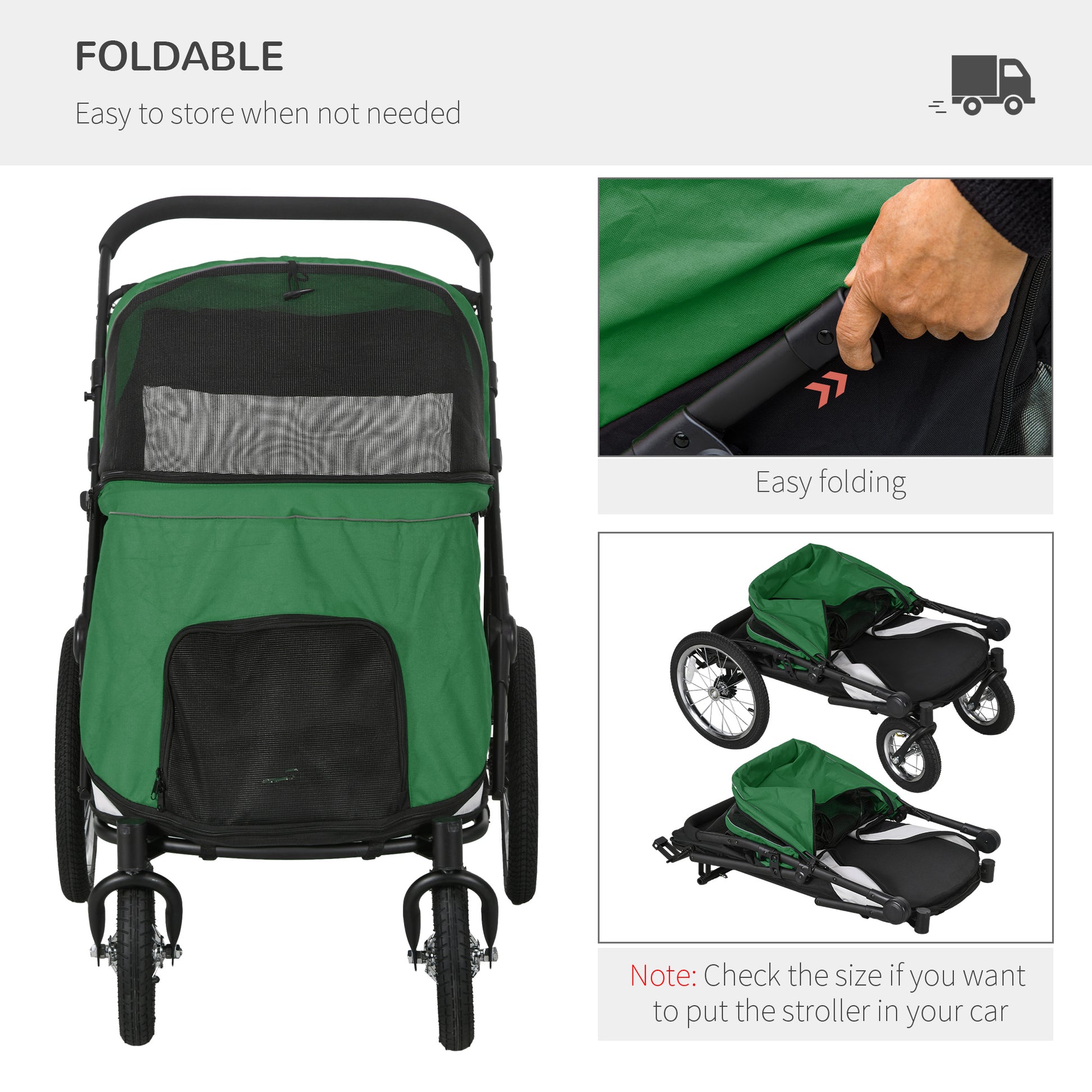 Easy Fold Dog Stroller with Washable Cushion for Medium and Large Pets
