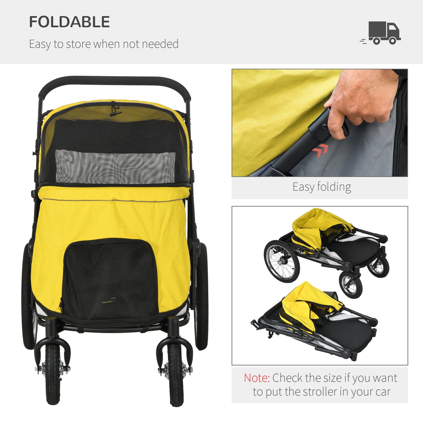 Easy Fold Dog Stroller with Washable Cushion for Medium and Large Pets