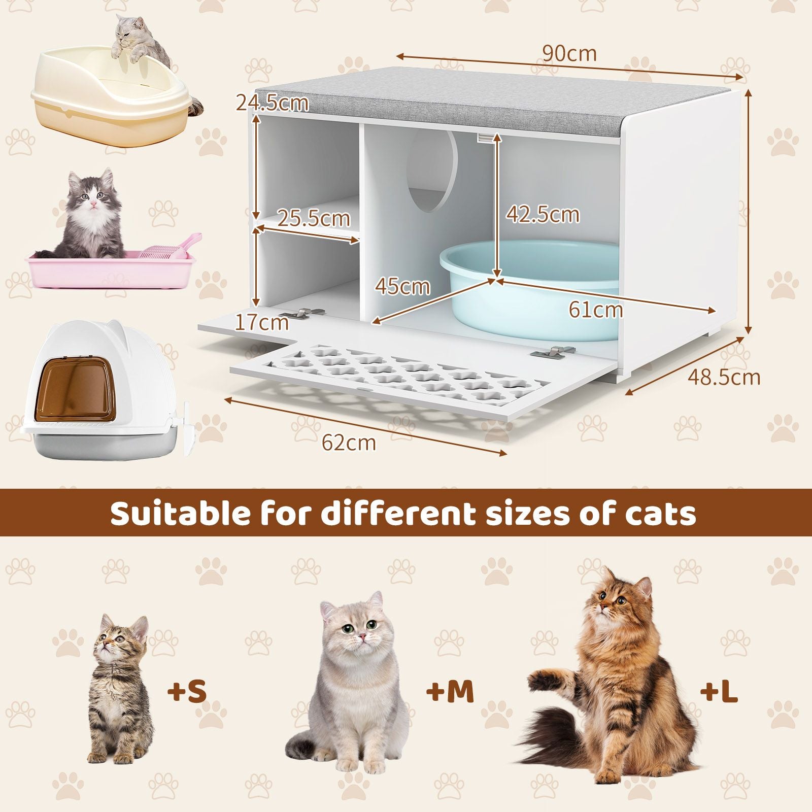 Cat Litter Box Enclosure with Removable Cushion and Door